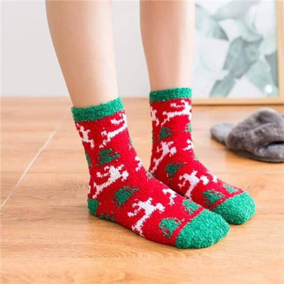 Women’s Christmas Fuzzy Socks - Cute Cozy Fluffy Slipper Socks for Winter - Picture 3 of 6